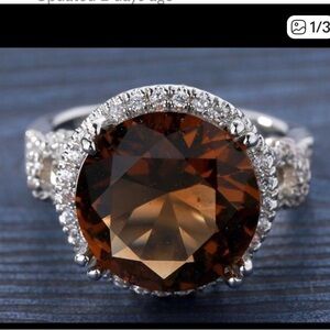 Sterling Silver Brown Gemstone Halo Ring - Elegant Women's Jewelry
